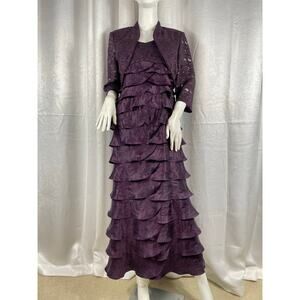 🔥R&M Richards Purple Eggplant Tiered Sequin Evening Formal Mother Bride Dress